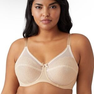 Wacoal Retro Chic Full Figure Underwire Bra 34G 34DDDD nude tan beige sheer lace
